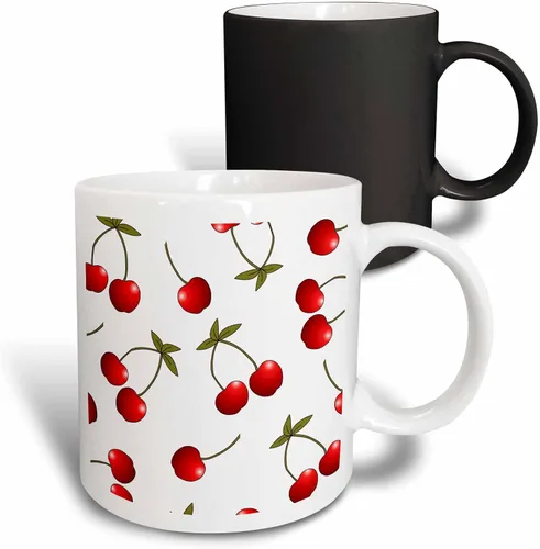 Vista 8 de 3dRose Janna Salak diseños Prints y patrones – Cereza jugosa De Impresión Rojo Cerezas sobre blanco – Tazas, Negro/Blanco