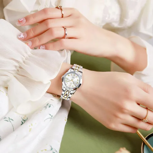Vista 7 de OLEVS Reloj de pulsera para mujer, pequeño reloj de pulsera de acero inoxidable para mujer, reloj analógico de cuarzo para mujer