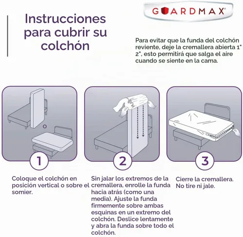 Vista 8 de Guardmax Funda de colchón de vinilo resistente con cremallera tamaño individual, protector de colchón impermeable y transpirable, ropa de cama