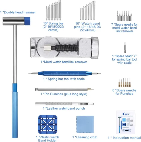 Vista 8 de JOREST Kit de herramientas para correa de reloj, kit de reparación para ajuste de correa de reloj, reemplazo y cambio de tamaño, con herramienta