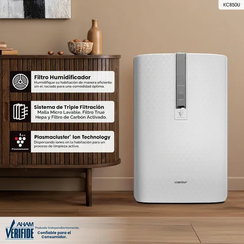 Vista 2 de Sharp KC-850U, purificador de aire Plasmacluster con función humidificadora