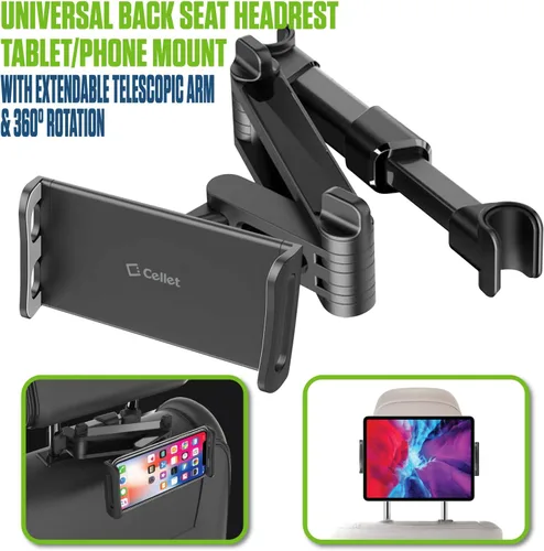 Vista 2 de Cellet Soporte universal para reposacabezas de coche para tabletas y teléfonos, soporte giratorio de 360° para tableta con brazo extensible