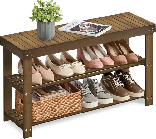 Vista 13 de SONGMICS Banco Estante para Zapatos, Organizador de Almacenamiento de Zapatos de Bambú de 3 Niveles, Banco de Entrada, Soporta Hasta 286 lb, 11.3 x
