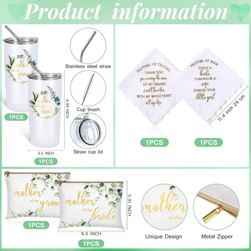 Vista 2 de Sieral Paquete de 6 vasos de 20 onzas para madre del novio y la novia, regalos de boda, bolsa de maquillaje para madre de la novia y el novio, bolsa