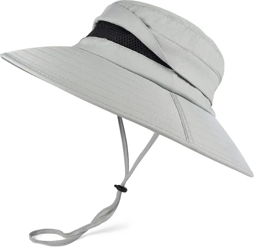 Vista 15 de Sombrero Boonie de ala ancha impermeable UPF 50+ para hombre, protección contra el sol y la lluvia Beige