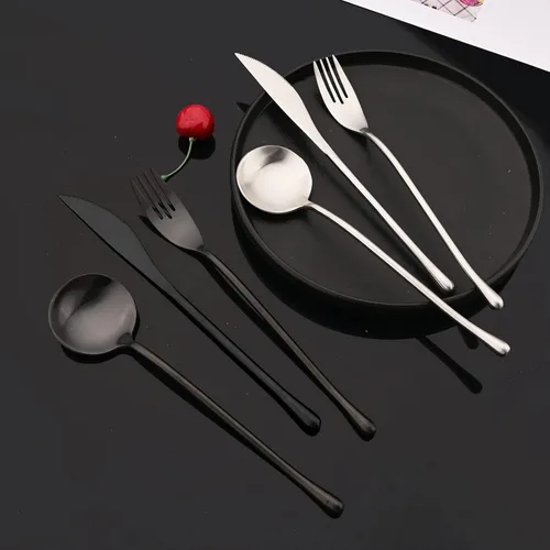 Vista 3 de JASHII Juego de cubiertos mate de acero inoxidable 304 de 24 piezas, incluye cuchillos para carne, servicio para 4, mango redondo, acabado satinado
