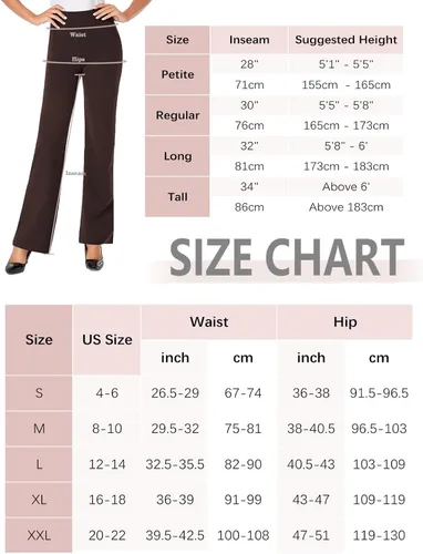 Vista 6 de Tapata Women Dress Pants 28"30"32"34" High Waist Stretchy Bootcut Pants Tall, Petite, Regular for Office Business Casual