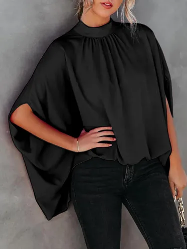 Vista 3 de LYANER Blusa de gran tamaño con cuello fruncido y nudo en la espalda para mujer