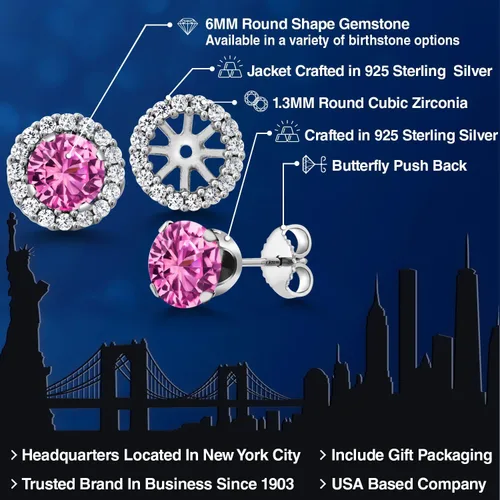 Vista 264 de Gem Stone King Aretes redondos de plata de ley 925 de 0.236 in con piedra natal extraíble para mujer