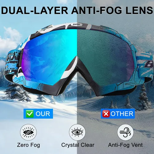 Vista 2 de Gafas de esquí antivaho OTG para adultos y niños, gafas de snowboard con 100% protección UV y ajuste antideslizante para esquí