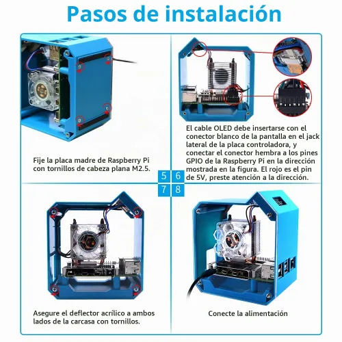 Vista 5 de GeeekPi Kit de mini torre con fuente de alimentación QC3.0 para Raspberry Pi 4, Pi 4 con enfriador de torre ICE, módulo OLED de 0.96 pulgadas
