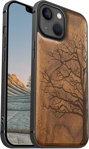 Vista 12 de Carveit Funda magnética de madera para iPhone 13 [madera real dura y TPU suave] Funda protectora híbrida de madera única y elegante a prueba