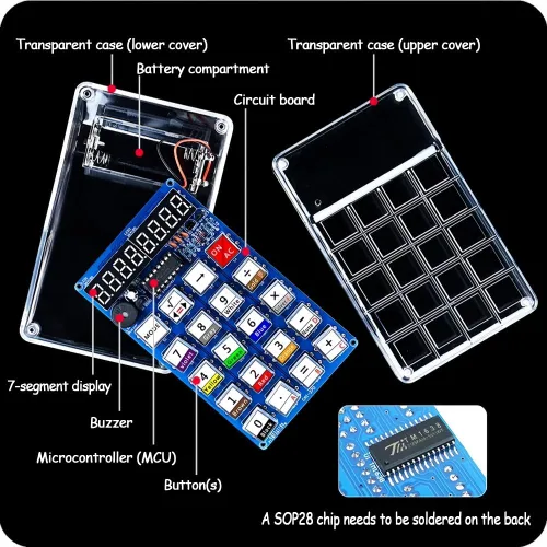 Vista 3 de Kit de práctica de soldadura DIY 7 dígitos pantalla LED calculadora electrónica y decodificador de resistencias, construcción de proyectos
