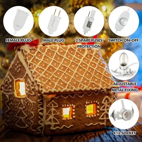 Vista 7 de Cable accesorio con bombillas LED, cable blanco de 14.8 pies con lámpara C7, enchufe de interruptor de encendido/apagado, fusibles de repuesto