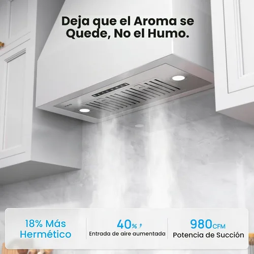 Vista 2 de VIKIO HOME Campana Extractora Empotrable de 30 Pulgadas, 980 CFM Campana de Ventilación de Cocina Integrada, Convertible con Conductos/Sin