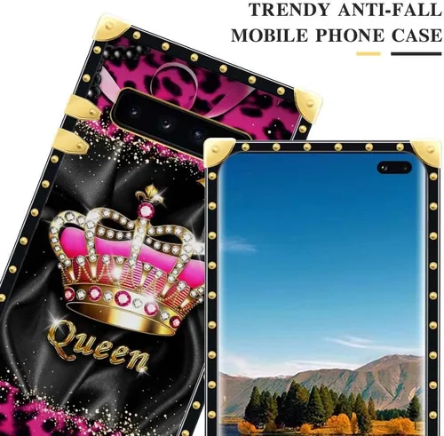Vista 2 de Funda compatible con Samsung Galaxy S10 Plus, J Crown Queen con estampado de leopardo de lujo, elegante, suave, TPU a prueba de golpes, protección