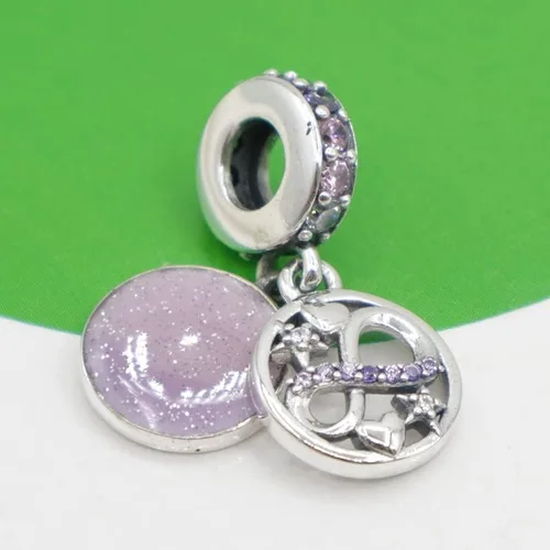 Vista 4 de Brillantes corazones infinitos y estrellas cuelgan encanto colgante de plata de ley 925, joyería cuentas regalos para mujeres pulsera y collar
