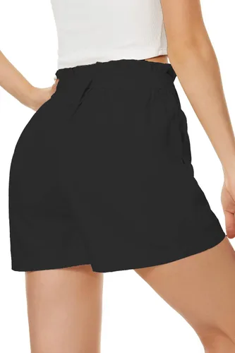 Vista 2 de NEYOUQE Pantalones cortos para mujer, de verano, casuales, con lazo, con cinturón, cintura alta, pierna ancha, holgados, con bolsillos