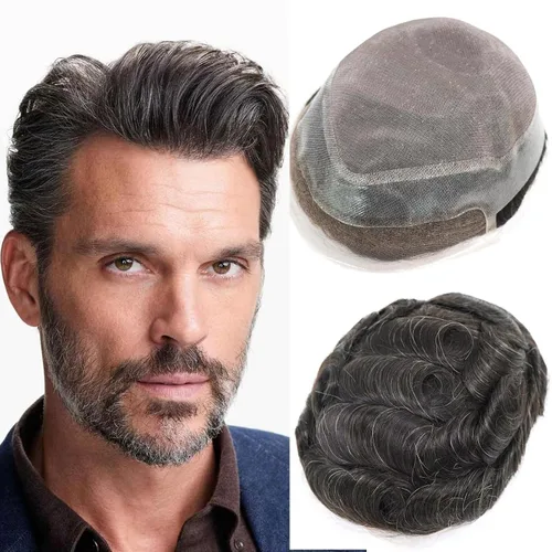 Vista 9 de HAPPY&CC Pieza del sistema de cabello humano Toupee para hombre Mono Lace #1 Negro Azabache