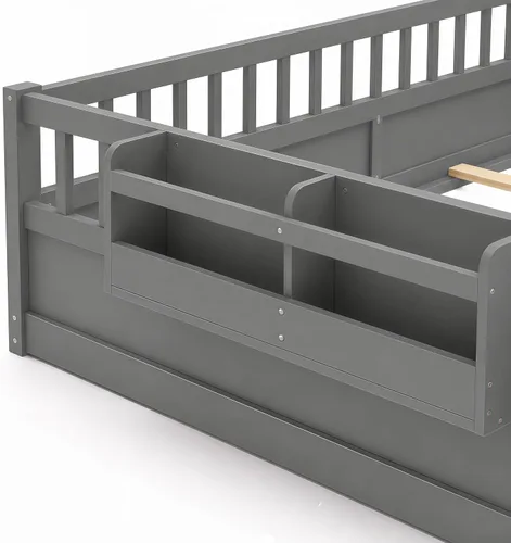 Vista 6 de Cama Montessori de tamaño matrimonial con estantería, luces, listones y Luces grises