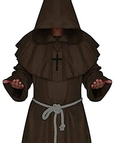Vista 2 de LHJ - Disfraz de monje renacentista con capucha, fraile, disfraz medieval para hacer cosplay