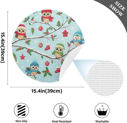 Vista 4 de Cute Cartoon Owls Round Place Mats, Non Slip Non Slip Washable Placemats for Kitchen Table one sizex4