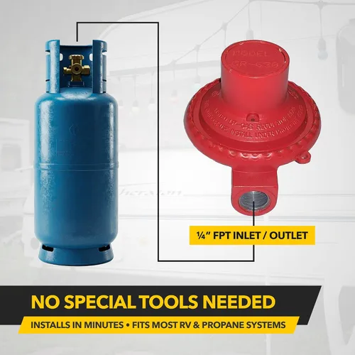 Vista 3 de Nuevo regulador de gas LP/propano para autocaravana Fairview RV Camper – GR-630B salida de alta presión de 30 PSI, entrada/salida de 1/4″ FPT