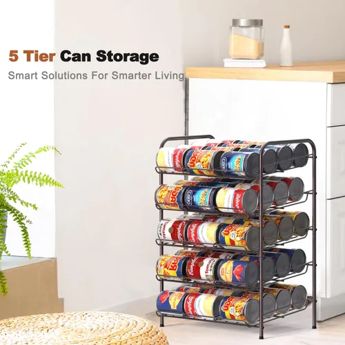 Vista 6 de MOOACE Organizador de latas, dispensador de almacenamiento de latas de 5 niveles con capacidad para hasta 60 latas, organizador de latas, ideal