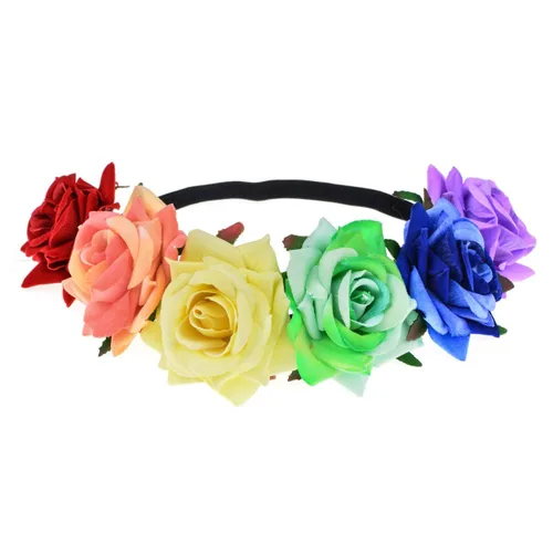 Vista 11 de Corona floral BOHO con diadema de rosas para el cabello (rojo oscuro)