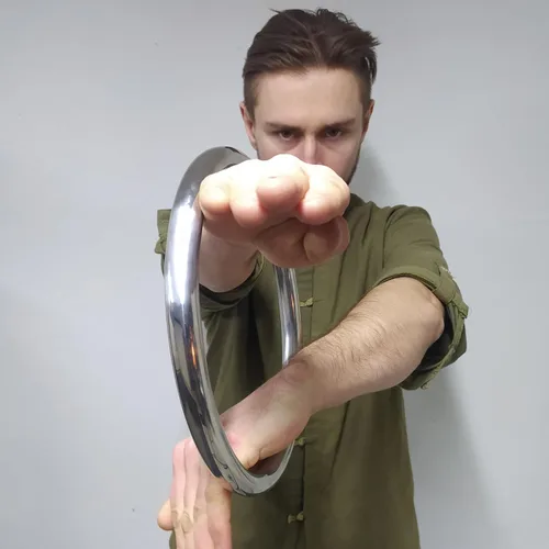Vista 5 de HYOUT Anillo de acero inoxidable Wing Chun Yewen Sau de entrenamiento manual adhesivo para fuerza de mano Tsun Siu Lum Kung Fu de autodefensa