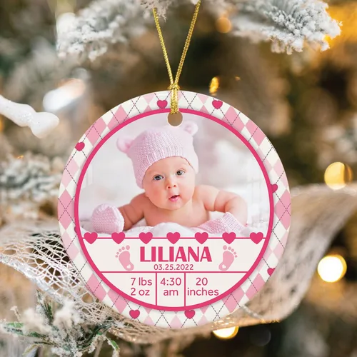 Vista 2 de Adorno de bebé de primera Navidad con foto personalizada, adorno de árbol de Navidad con foto personalizada, adorno de recuerdo de bebé, regalo