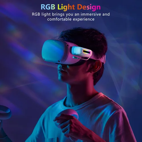 Vista 7 de Saqico Battery Pack for Oculus Quest 2/3/3S, 5000mAh Extended Power with Multi-Colors RGB Lights, Lightweight and Portable VR Extend Power