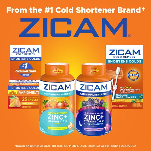 Vista 4 de Zicam Apoyo inmunológico diario, suplemento de gomita, zinc, vitamina C y vitamina D, sabor cítrico y fresa, 70