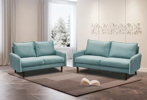 Vista 7 de INSTORY Sofá de dos plazas de terciopelo Sofá moderno de mediados de siglo con patas de madera para sala de estar - Cian