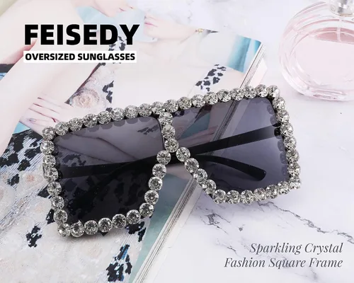 Vista 3 de FEISEDY Gafas de sol de cristal brillante de gran tamaño con diseño de discoteca con parte superior plana de moda cuadradas grandes B2782