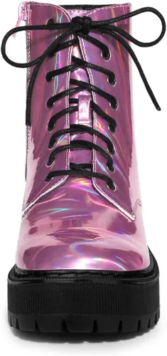 Vista 3 de Allegra K Botines de combate coloridos con plataforma y puntera redonda para mujer