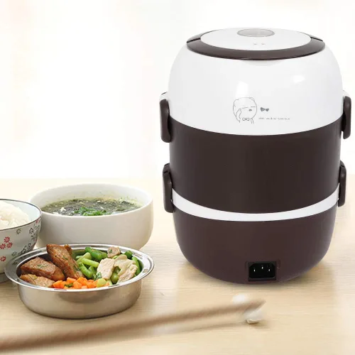 Vista 3 de Lonchera eléctrica, de acero inoxidable de 2 litros, calentador de alimentos con asa, calentador de alimentos portátil Bento para el trabajo