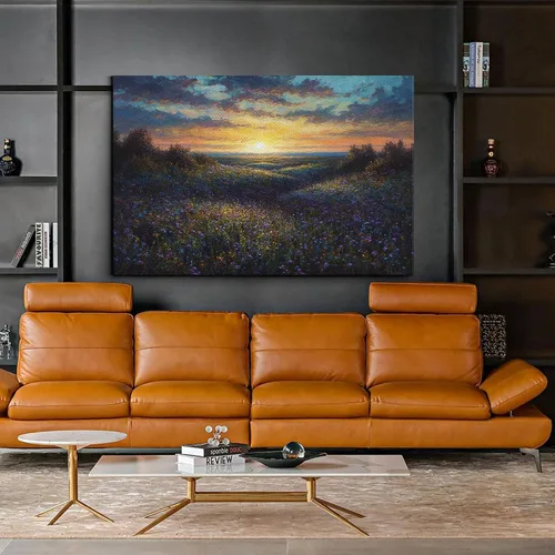 Vista 6 de Purple Violet Oil Painting,Flower Wall Art, Abstract Oil Painting On Canvas, Palette Knife Painting, Spring Landscape Wall Art, Home Decor