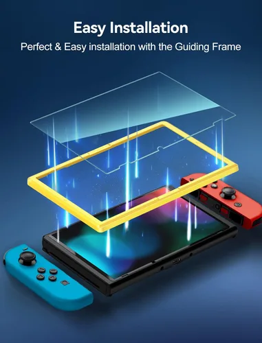 Vista 5 de ivoler Protector de pantalla de vidrio templado para Nintendo Switch, protector de pantalla de filtro de pantalla de luz azul con marco