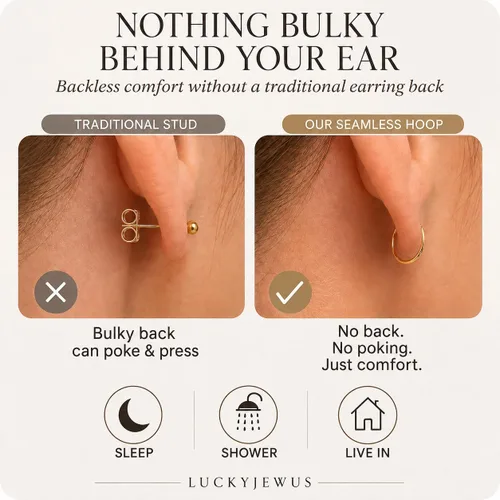 Vista 5 de Aretes de aro y broquel pequeños de oro o plata de ley para mujer, aretes para cartílago, nariz, hélix, trago Dorado