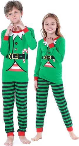 Vista 3 de Benaive Conjunto de pijamas de Navidad familiares a juego para niños y niñas, pijamas de vacaciones para mujeres y hombres