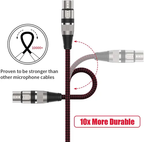 Vista 4 de BIFALE - Cable XLR hembra a 1/4 TS de 6 pies, cable de micrófono trenzado de nailon BIFALE TS de 0.250 in, cable de micrófono desequilibrado, cable