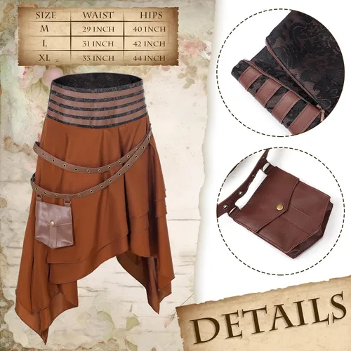 Vista 2 de Newcotte 3 piezas de disfraces renacentistas de Halloween para mujer, falda gótica, falda pirata, pirata, medieval, corsé