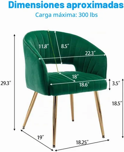 Vista 3 de KCC Silla de escritorio moderna de terciopelo Silla de acento tapizada Sillas capitoné Sillas de comedor Sillas de tocador Sillas laterales con Verde