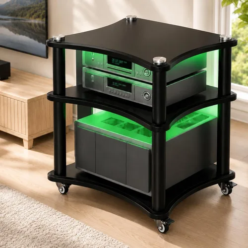Vista 15 de Soporte para medios AV de 2 niveles, capacidad de carga de 176 libras, color negro anti-vibration feet that help reduce resonance for clearer