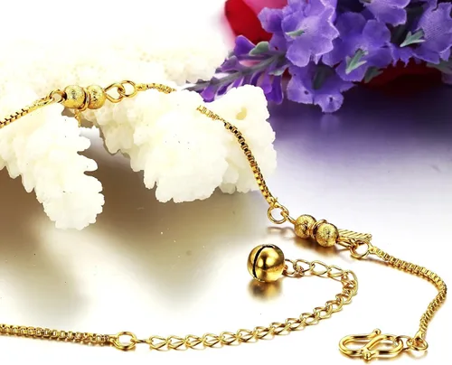 Vista 2 de De la Mujer Tobillera Pulsera bañado en oro 18K Lucky Hojas Colgantes Cadena de pie
