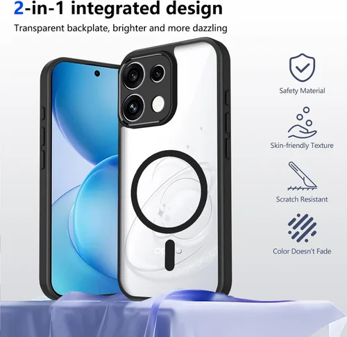 Vista 650 de Funda magnética transparente compatible con Xiaomi 17T, color negro 2 en 1 PC + TPU cubierta de teléfono a prueba de golpes, carcasa protectora
