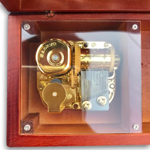 Vista 3 de BinkeGG Caja de joyería de madera ahueca hacia fuera cuerda caja de música con mecanismo musical Sankyo Tune: Qué mundo tan maravilloso