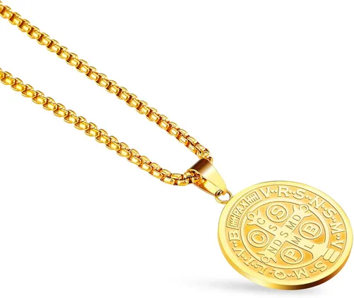 Vista 6 de MAXVIN Collar con colgante de exorcismo de San Benito para hombre, acero inoxidable, cruz católica, protección de demonios, cazador de fantasmas
