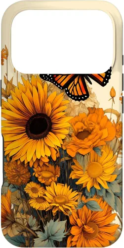 Vista 30 de Vintage Sunflower and Monarch Butterfly Case for iPhone 17